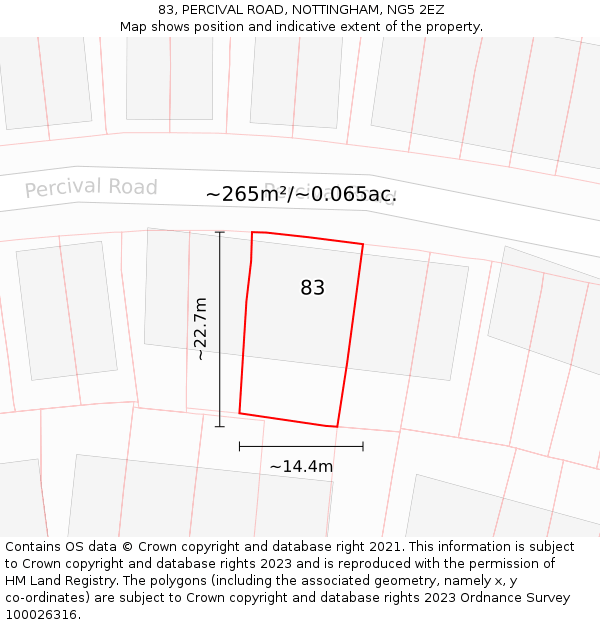 83, PERCIVAL ROAD, NOTTINGHAM, NG5 2EZ: Plot and title map