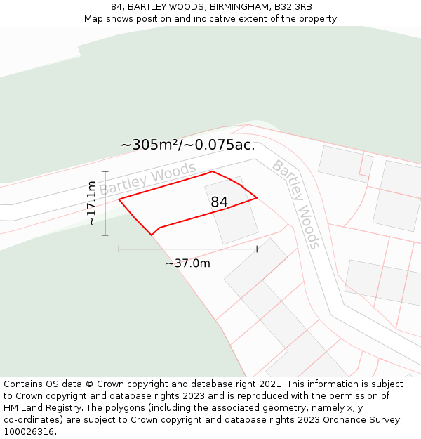 84, BARTLEY WOODS, BIRMINGHAM, B32 3RB: Plot and title map