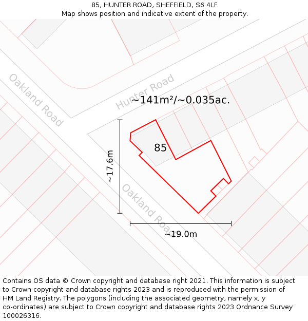 85, HUNTER ROAD, SHEFFIELD, S6 4LF: Plot and title map