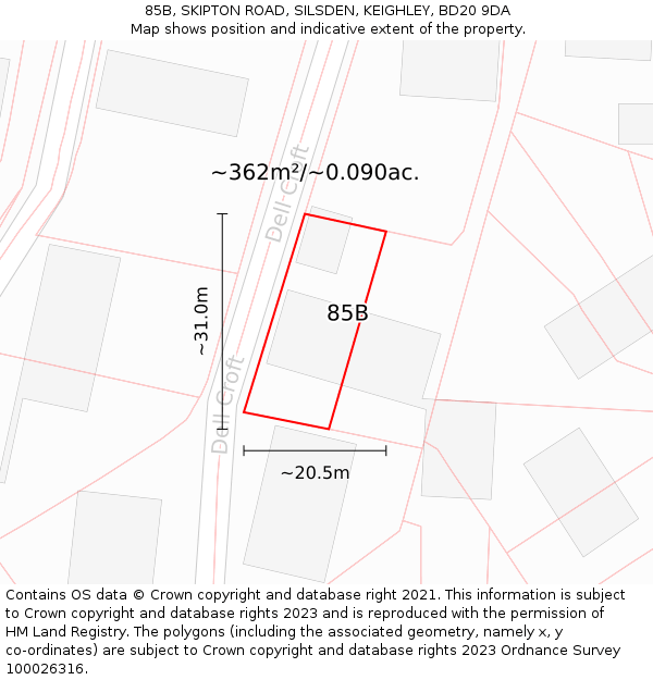 85B, SKIPTON ROAD, SILSDEN, KEIGHLEY, BD20 9DA: Plot and title map