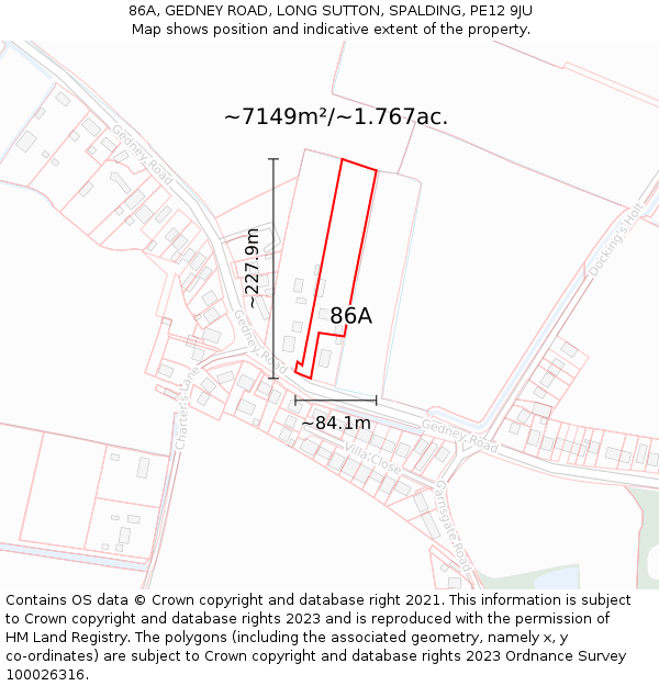 86A, GEDNEY ROAD, LONG SUTTON, SPALDING, PE12 9JU: Plot and title map