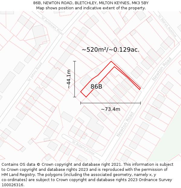 86B, NEWTON ROAD, BLETCHLEY, MILTON KEYNES, MK3 5BY: Plot and title map
