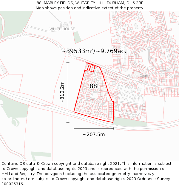 88, MARLEY FIELDS, WHEATLEY HILL, DURHAM, DH6 3BF: Plot and title map