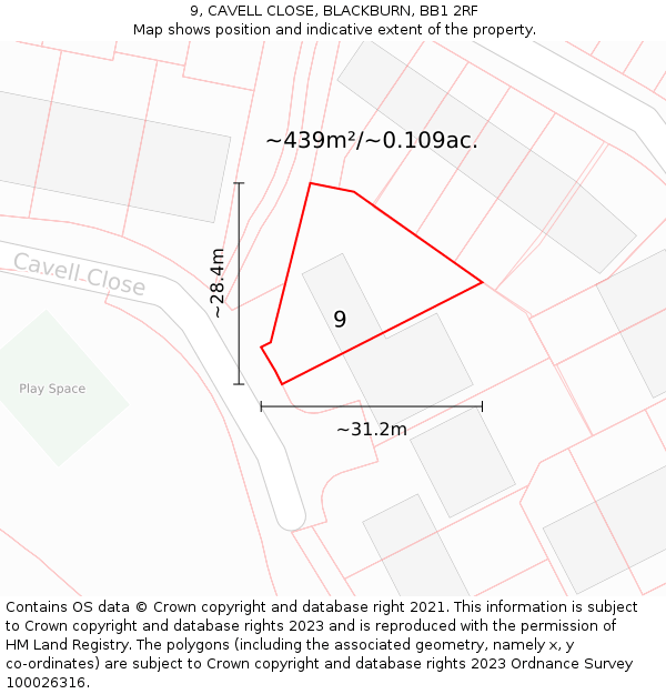 9, CAVELL CLOSE, BLACKBURN, BB1 2RF: Plot and title map