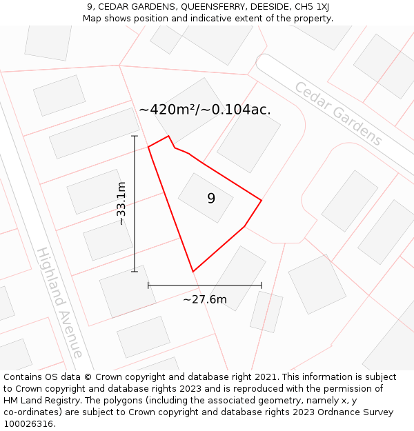 9, CEDAR GARDENS, QUEENSFERRY, DEESIDE, CH5 1XJ: Plot and title map