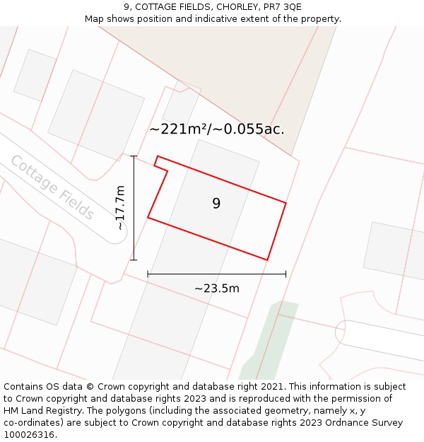 9, COTTAGE FIELDS, CHORLEY, PR7 3QE: Plot and title map