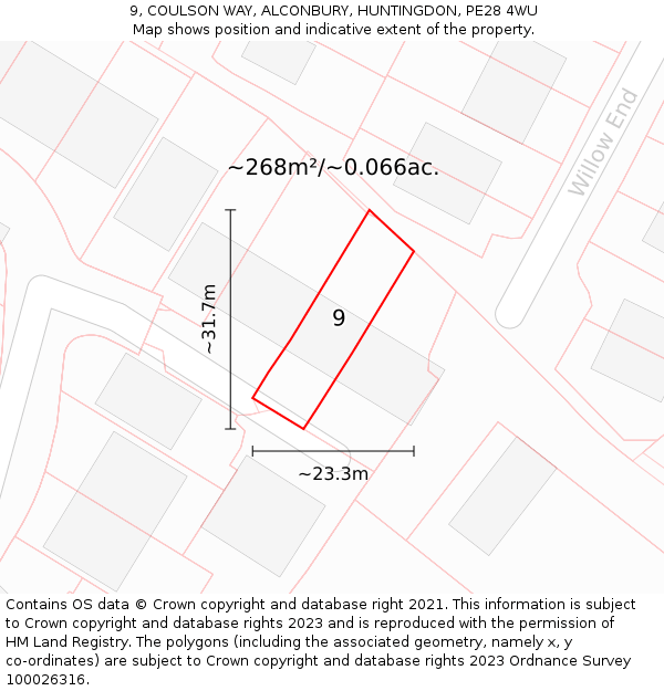 9, COULSON WAY, ALCONBURY, HUNTINGDON, PE28 4WU: Plot and title map