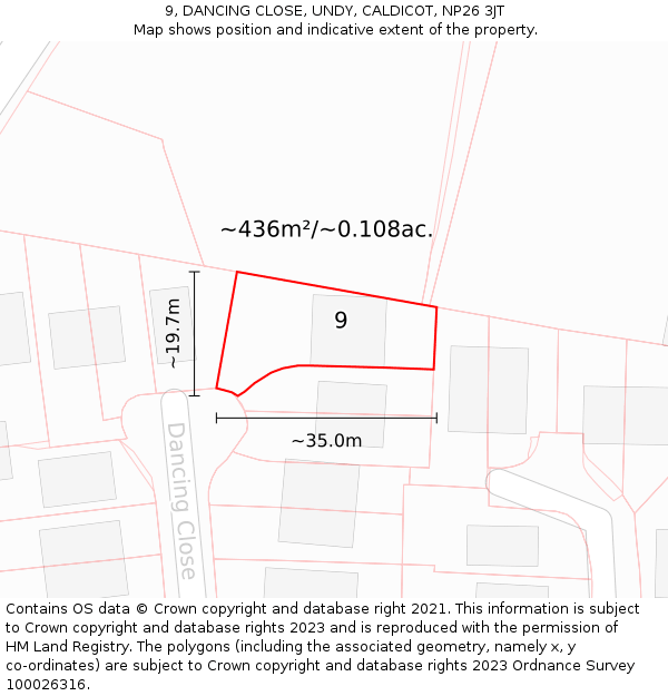 9, DANCING CLOSE, UNDY, CALDICOT, NP26 3JT: Plot and title map