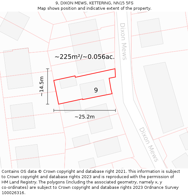 9, DIXON MEWS, KETTERING, NN15 5FS: Plot and title map