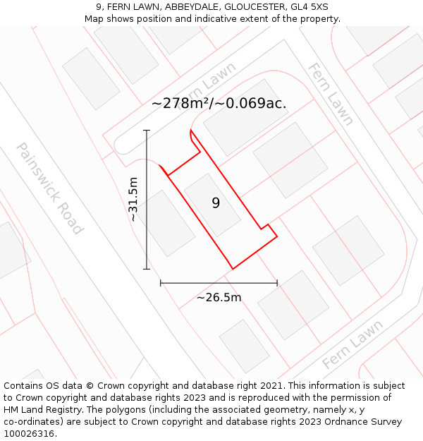 9, FERN LAWN, ABBEYDALE, GLOUCESTER, GL4 5XS: Plot and title map
