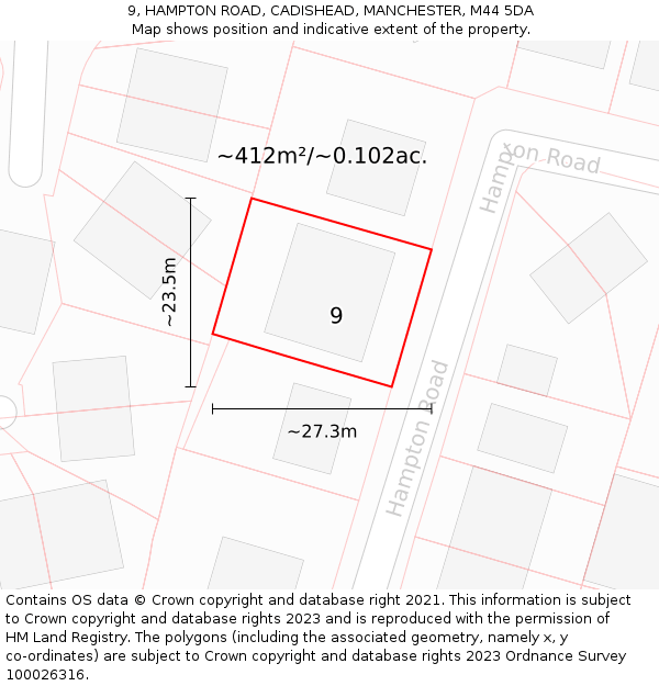 9, HAMPTON ROAD, CADISHEAD, MANCHESTER, M44 5DA: Plot and title map