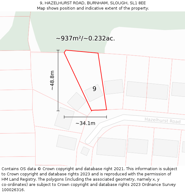 9, HAZELHURST ROAD, BURNHAM, SLOUGH, SL1 8EE: Plot and title map