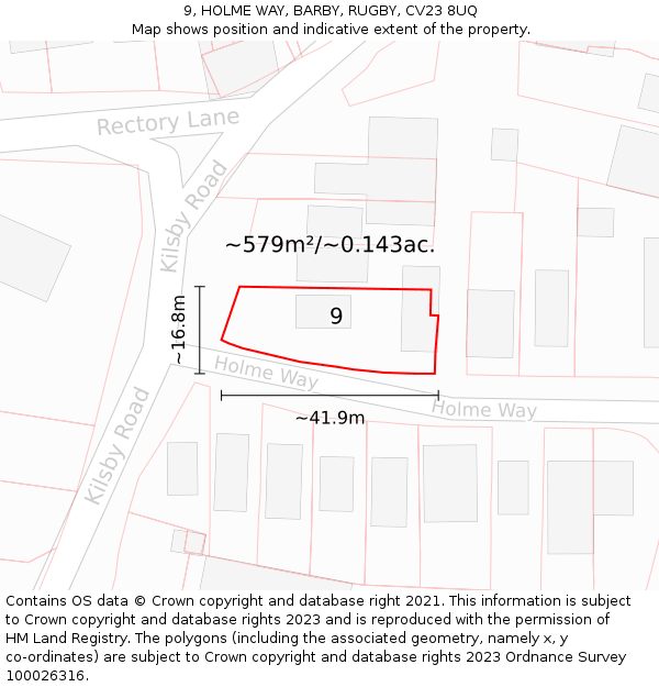 9, HOLME WAY, BARBY, RUGBY, CV23 8UQ: Plot and title map