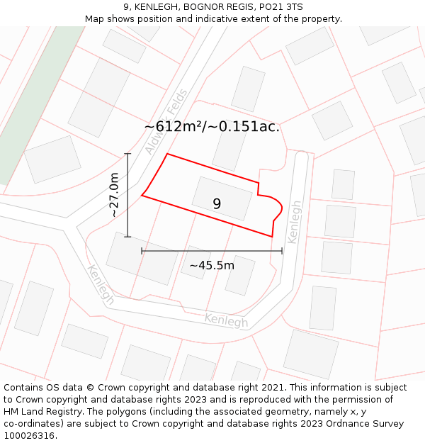 9, KENLEGH, BOGNOR REGIS, PO21 3TS: Plot and title map