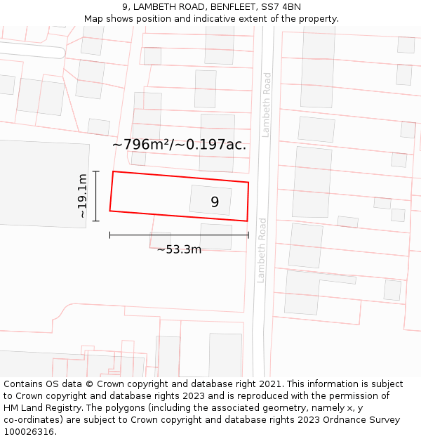 9, LAMBETH ROAD, BENFLEET, SS7 4BN: Plot and title map