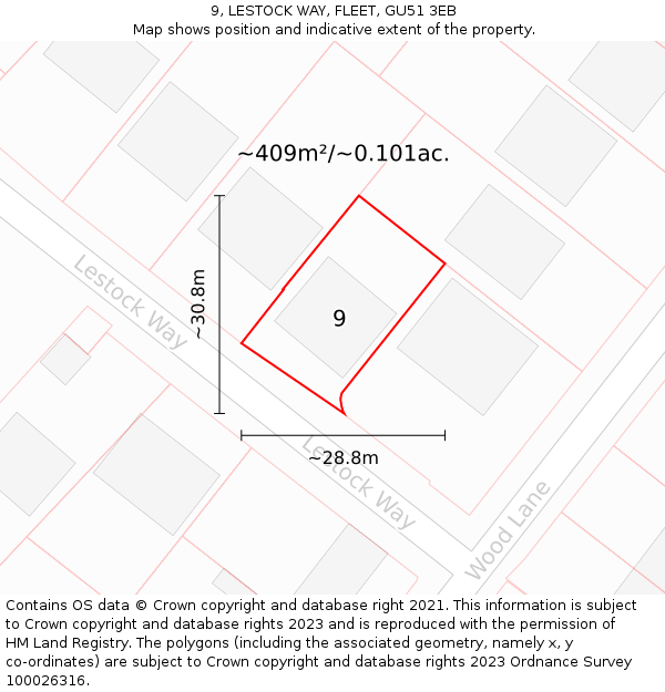 9, LESTOCK WAY, FLEET, GU51 3EB: Plot and title map