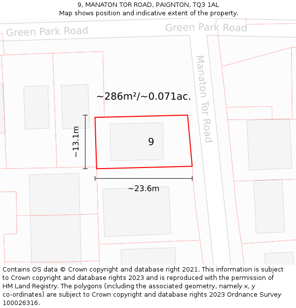 9, MANATON TOR ROAD, PAIGNTON, TQ3 1AL: Plot and title map