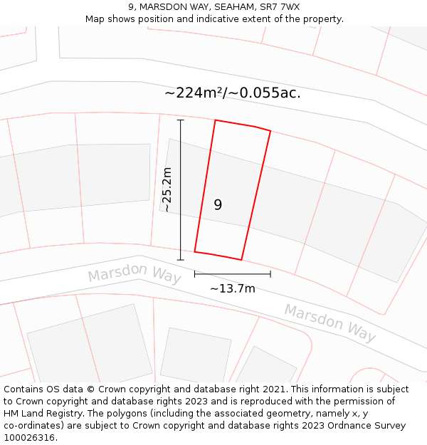9, MARSDON WAY, SEAHAM, SR7 7WX: Plot and title map