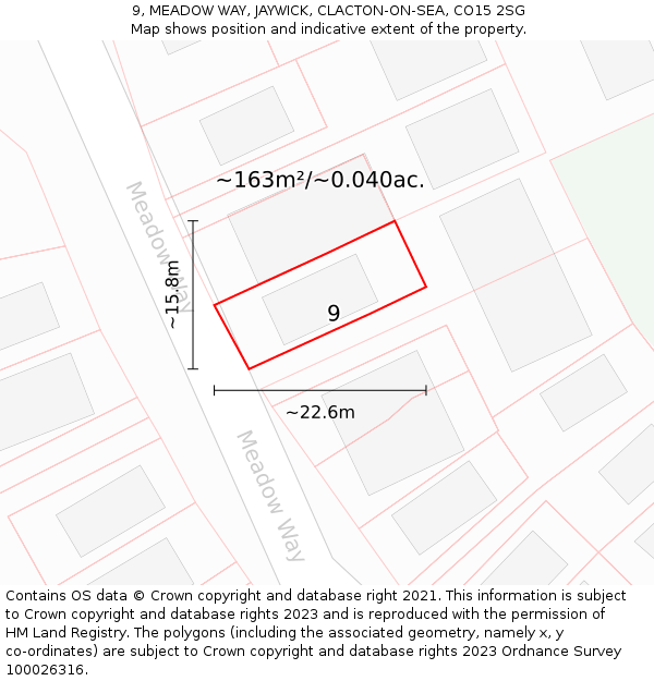 9, MEADOW WAY, JAYWICK, CLACTON-ON-SEA, CO15 2SG: Plot and title map