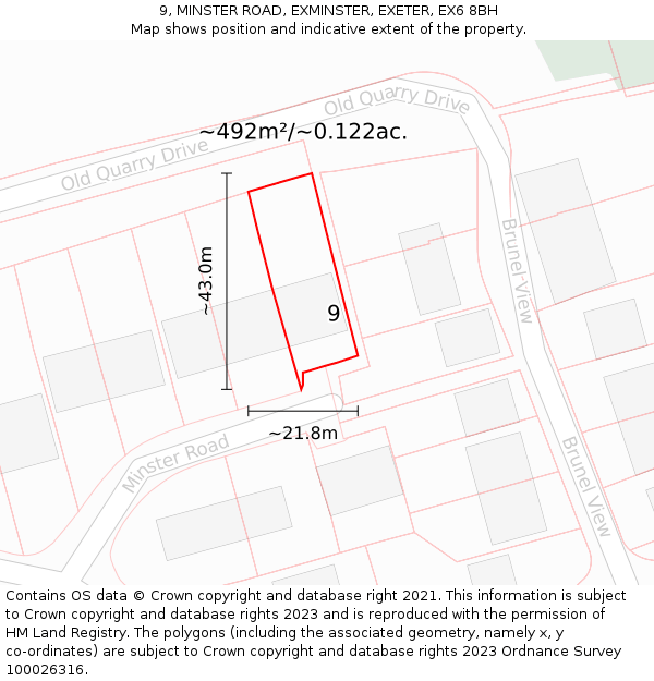 9, MINSTER ROAD, EXMINSTER, EXETER, EX6 8BH: Plot and title map