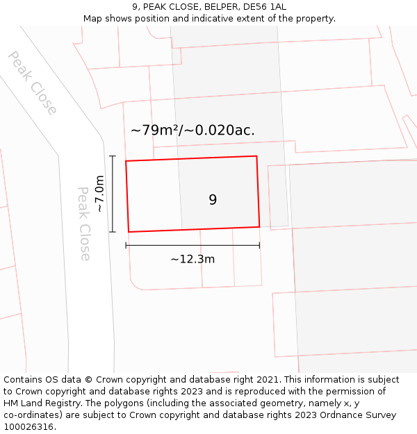 9, PEAK CLOSE, BELPER, DE56 1AL: Plot and title map