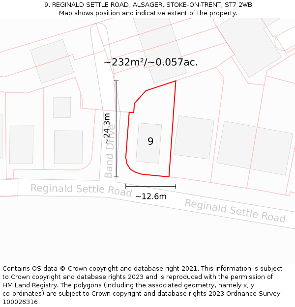 9, REGINALD SETTLE ROAD, ALSAGER, STOKE-ON-TRENT, ST7 2WB: Plot and title map