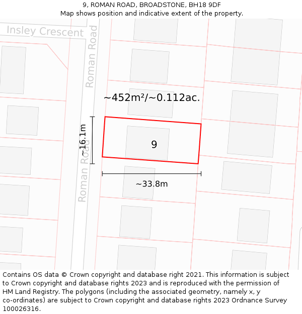9, ROMAN ROAD, BROADSTONE, BH18 9DF: Plot and title map