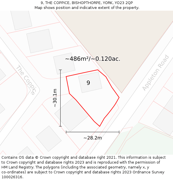 9, THE COPPICE, BISHOPTHORPE, YORK, YO23 2QP: Plot and title map