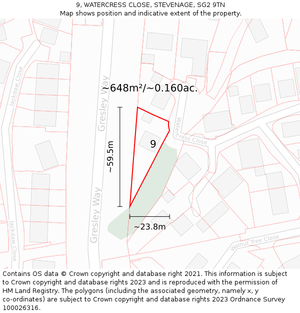 9, WATERCRESS CLOSE, STEVENAGE, SG2 9TN: Plot and title map
