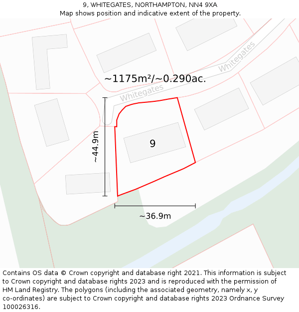 9, WHITEGATES, NORTHAMPTON, NN4 9XA: Plot and title map