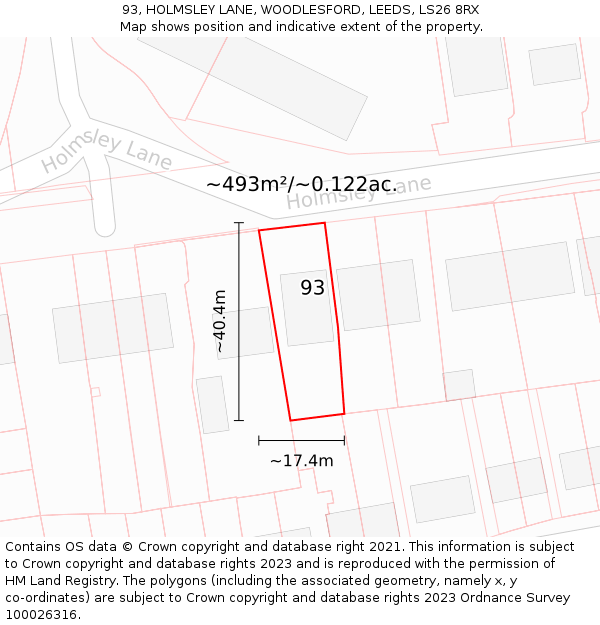 93, HOLMSLEY LANE, WOODLESFORD, LEEDS, LS26 8RX: Plot and title map