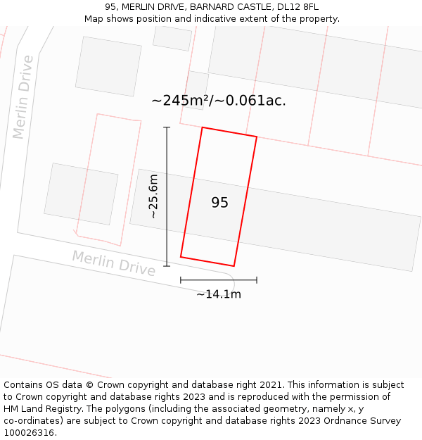 95, MERLIN DRIVE, BARNARD CASTLE, DL12 8FL: Plot and title map