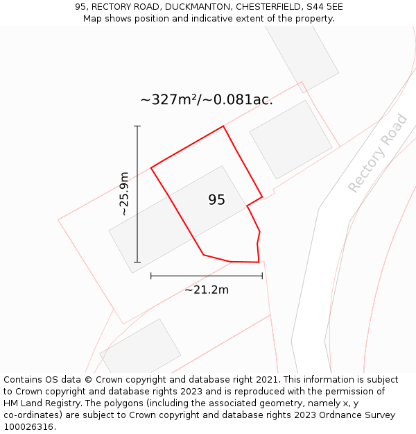 95, RECTORY ROAD, DUCKMANTON, CHESTERFIELD, S44 5EE: Plot and title map