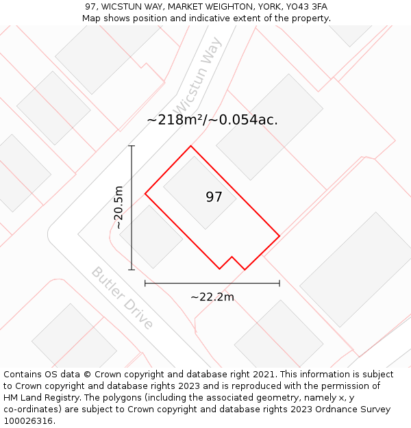97, WICSTUN WAY, MARKET WEIGHTON, YORK, YO43 3FA: Plot and title map