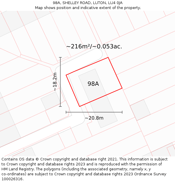 98A, SHELLEY ROAD, LUTON, LU4 0JA: Plot and title map