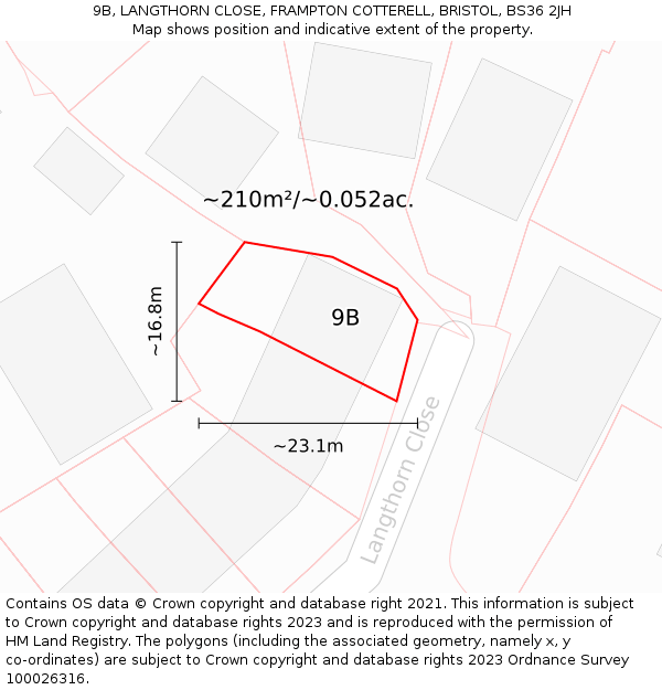 9B, LANGTHORN CLOSE, FRAMPTON COTTERELL, BRISTOL, BS36 2JH: Plot and title map