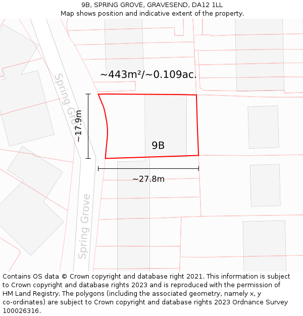 9B, SPRING GROVE, GRAVESEND, DA12 1LL: Plot and title map