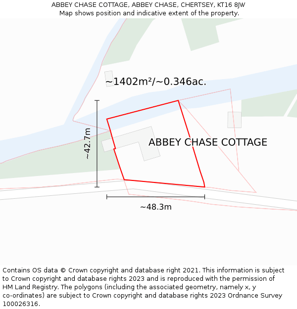 ABBEY CHASE COTTAGE, ABBEY CHASE, CHERTSEY, KT16 8JW: Plot and title map