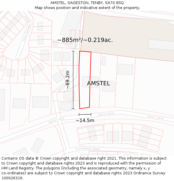 AMSTEL, SAGESTON, TENBY, SA70 8SQ: Plot and title map