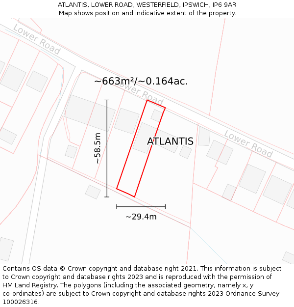 ATLANTIS, LOWER ROAD, WESTERFIELD, IPSWICH, IP6 9AR: Plot and title map