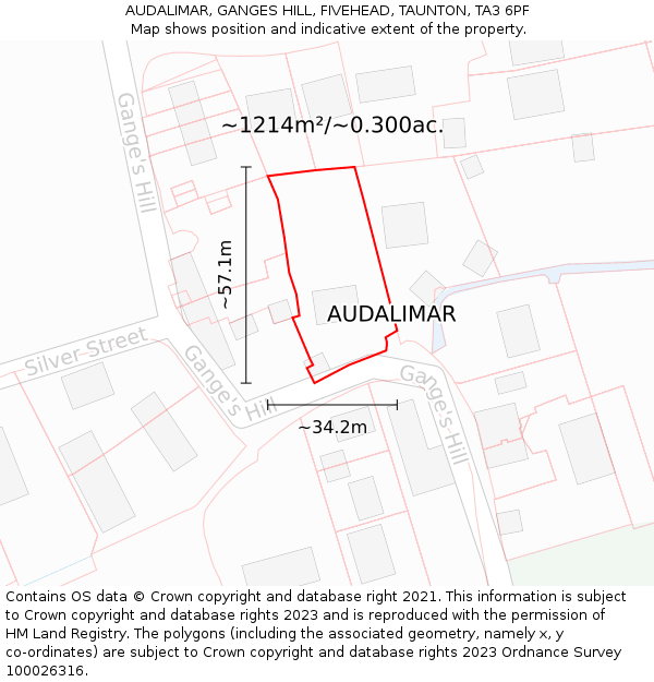 AUDALIMAR, GANGES HILL, FIVEHEAD, TAUNTON, TA3 6PF: Plot and title map