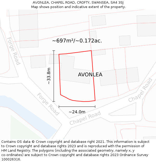 AVONLEA, CHAPEL ROAD, CROFTY, SWANSEA, SA4 3SJ: Plot and title map