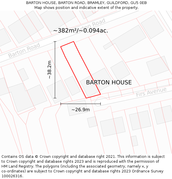 BARTON HOUSE, BARTON ROAD, BRAMLEY, GUILDFORD, GU5 0EB: Plot and title map