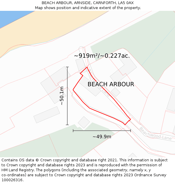 BEACH ARBOUR, ARNSIDE, CARNFORTH, LA5 0AX: Plot and title map