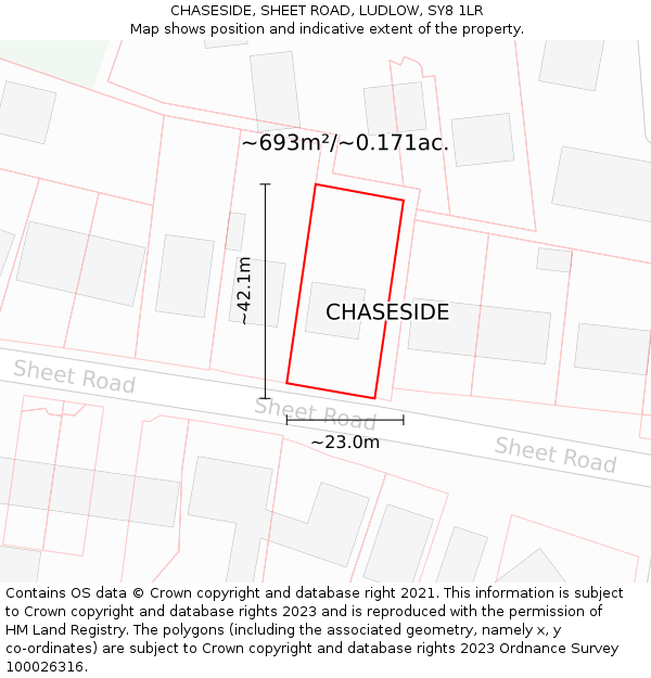 CHASESIDE, SHEET ROAD, LUDLOW, SY8 1LR: Plot and title map