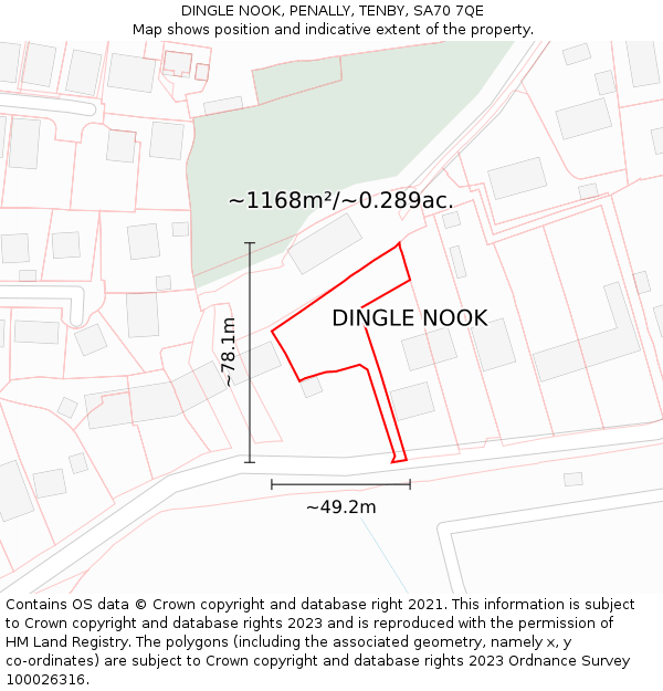 DINGLE NOOK, PENALLY, TENBY, SA70 7QE: Plot and title map