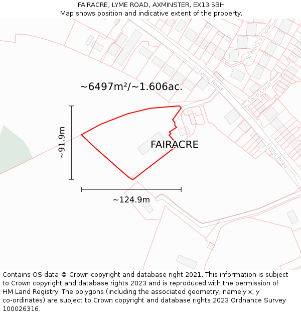FAIRACRE, LYME ROAD, AXMINSTER, EX13 5BH: Plot and title map