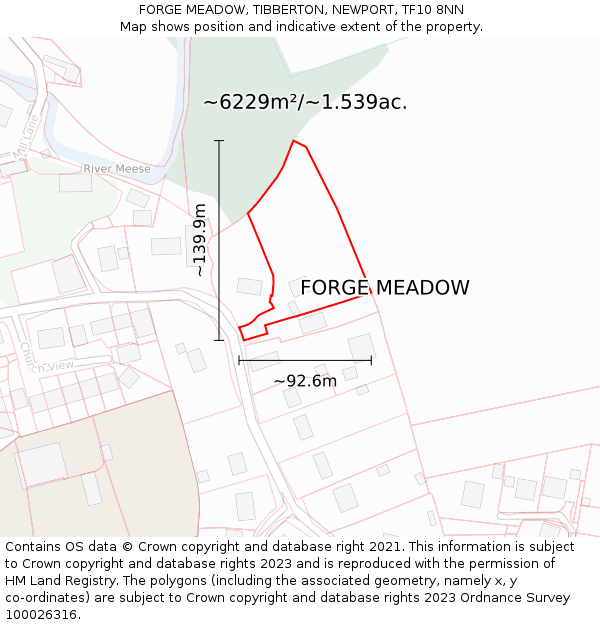 FORGE MEADOW, TIBBERTON, NEWPORT, TF10 8NN: Plot and title map