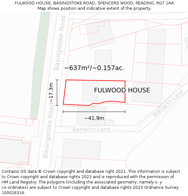FULWOOD HOUSE, BASINGSTOKE ROAD, SPENCERS WOOD, READING, RG7 1AA: Plot and title map