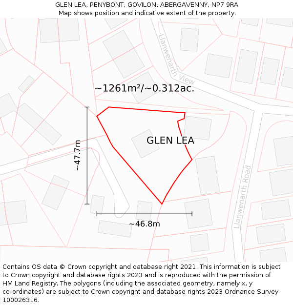 GLEN LEA, PENYBONT, GOVILON, ABERGAVENNY, NP7 9RA: Plot and title map